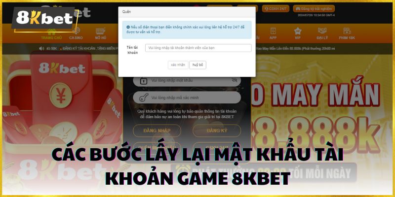 Các bước lấy lại mật khẩu tài khoản game 8kbet